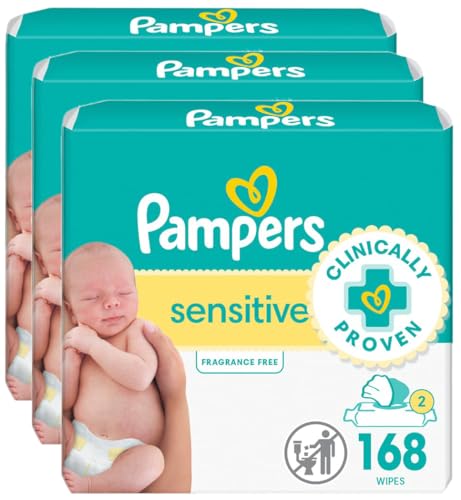 Pampers Sensitive, Water Based Baby Wipes, 168 Count (Pack of 3)
