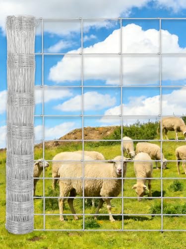 GarveeTech Cattle Farm Fence 4FTx328FT Galvanized Wire Fencing 14GA Heavy Zinc Coating Wire Fencing for Goat Deer Yard Livestock Animals Protection (4x328ft(14GA))