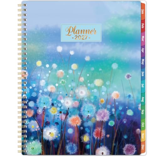2027 Planner - 2027 Weekly and Monthly Planner, Jan. 2027 - Dec. 2027, 11” x 8.5”, Calendar Planner 2027, Colorful Laminated Tabs, Premium Thick Paper, Twin-Wire Binding, Storage Pocket