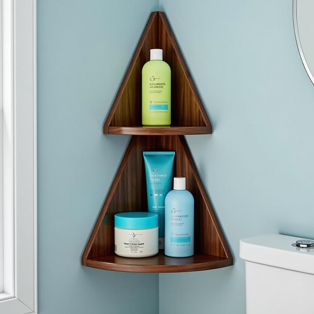 THE URBAN STORE Shelf for Bathroom and Kitchen Wooden Wall Mounted Walnut Color 26 x 23 X 16 CM Pack of Two Contemporary Style Elegantly Hand Crafted for Home and Office Decor TUSBR01-image-0