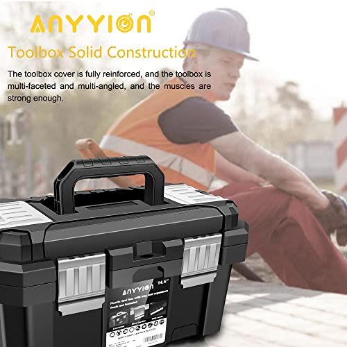 Anyyion 14.5-Inch Plastic Tool Box With Removable Tray, Truly Strong And Durable For Craft Storage, Household #TOP1