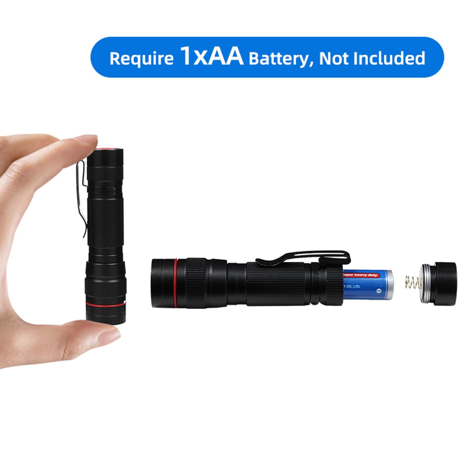 Paquete de 6 mini linternas LED pequeñas, linternas con zoom de modo único, batería AA, potentes linternas con clip de bolsillo, linterna portátil a granel EDC para regalo, emergencia,