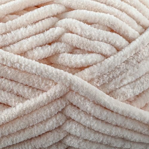 Image of Cuddly Velvet Chenille Yarn, Super Soft Fluffy Bulky for Knitting Crocheting Blanket Amigurumi, Durable for Shedding, 100 Gram (3.53 Ounces) 109 Yards (100 Meters) (Nude) (3 Skeins)