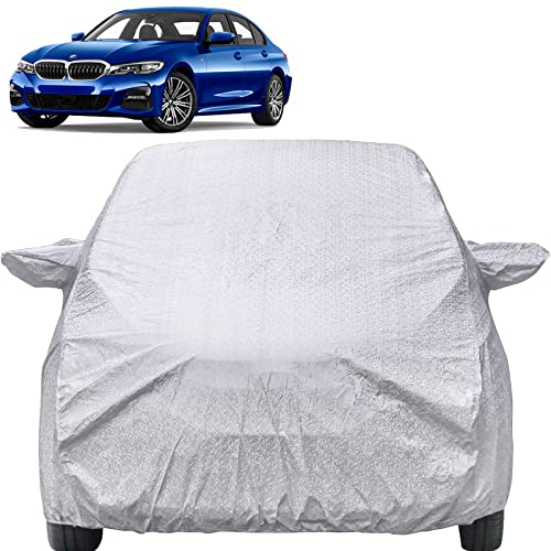 Image of Autofact Waterproof Car Body Cover Compatible with BMW 3 Series with Mirror Pockets (Shinning Silver)