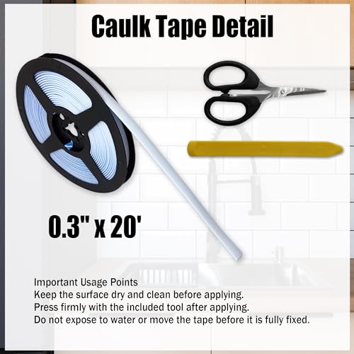 Image of Caulk Tape 0.3 inch x 20' - Narrow Self-Adhesive White Caulk Strip for Kitchen Corner