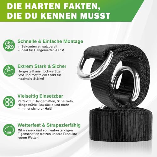 Viomis Premium Schaukel- & Hängemattenbefestigungsset, 2er-Set, Nylon mit Hochleistungs-Karabinern und D-Ringen, 200 kg Tragkraft