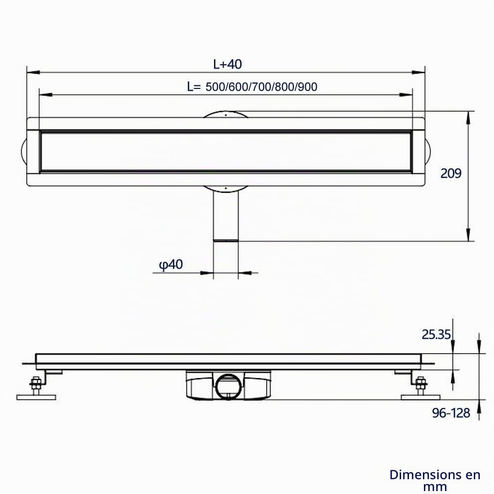 Caniveau de Douche Italienne 60cm Acier Inox Sortie 360° Siphon avec appareil désodorisant et filtre à cheveux pour Salle de Bain