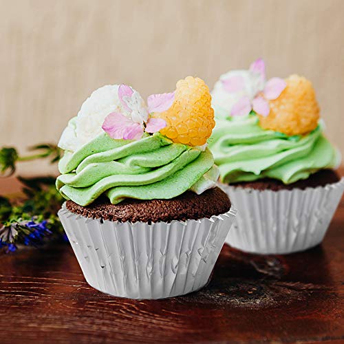 Image of Silver Foil Cupcake Liners,GOLF 100Pack Metallic Baking Cups Standard Size