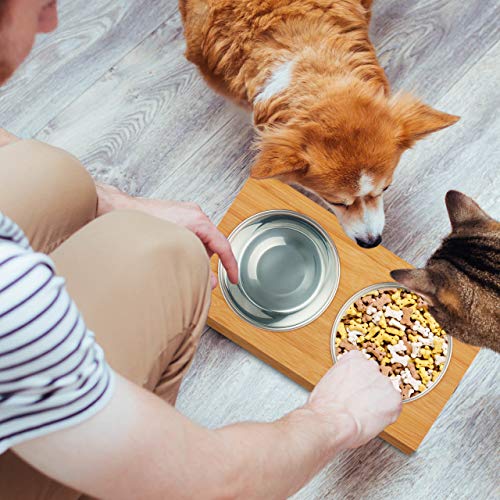 Relaxdays Napfstation, Katzen & kleine Hunde, für Wasser und Futter, geneigter Futternapf Edelstahl, HBT 10x18x18, Natur, 1 Napf