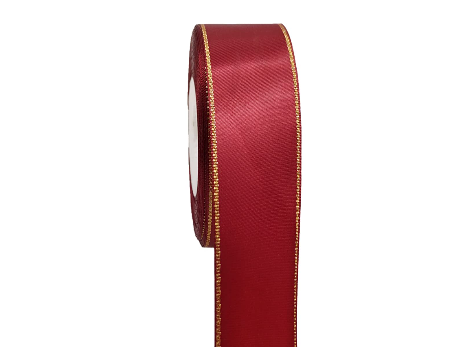 Photo 1 of 1-1/2 inch Maroon Satin Ribbon Roll with Golden Edge-25 Yards Glitter Wide Continuous Double Faced Boutique Ribbon for Gift Wrapping-DIY Crafts-Sparkly Party-Wedding-Baby Shower Decoration