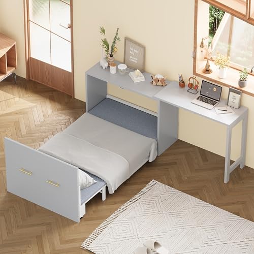ALYIAMXL Twin Size Murphy Cabinet Bed with Adjustable Desk &