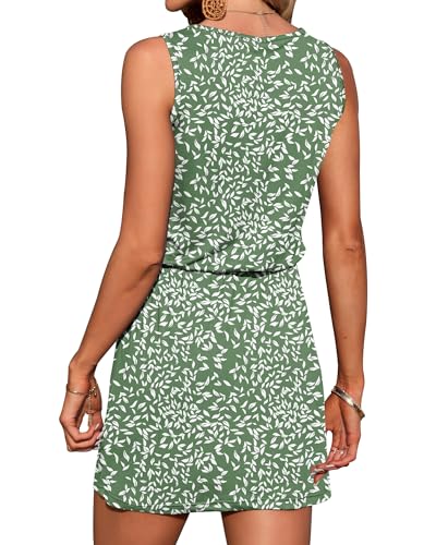 Image of AUSELILY Womens Summer Sleeveless V-Neck Drawstring Waist Beach Cover up Mini Short Swing Dresses with Pockets