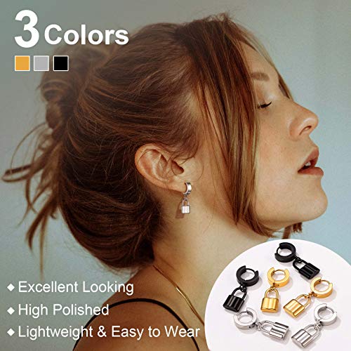 FaithHeart Huggie Hoop Earrings for Women-Stainless Steel/18K Gold Plated Dangling Drop Earring Ankh/Cross/Padlock/Italian Horn/Eye/Key Hoops Jewelry - Image 3