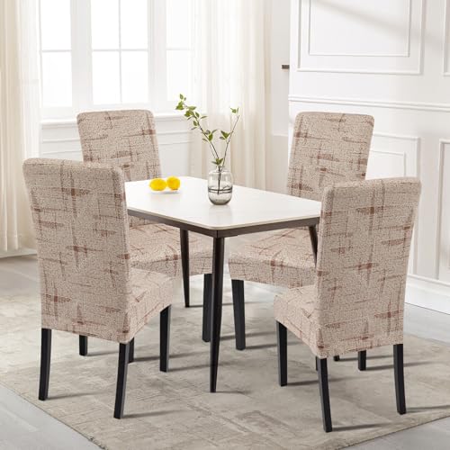 Image of SearchI Printed Dining Room Chair Covers Set of 4, Stretch Kitchen Chair Covers Washable Parsons Chair Slipcover Removable Dining Chair Protectors for Hotel,Ceremony (Brown Wireframe Texture)