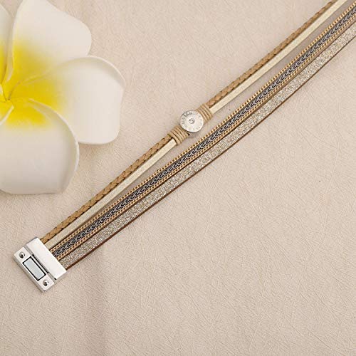 Bobauna Multi-Layer Leather Wrap Bracelet Natural Stone Druzy Multi Rope Cuff Bangle Magnetic Clasp Handmade Jewelry Women Girl (Leather Wrap Brown) #TOP4