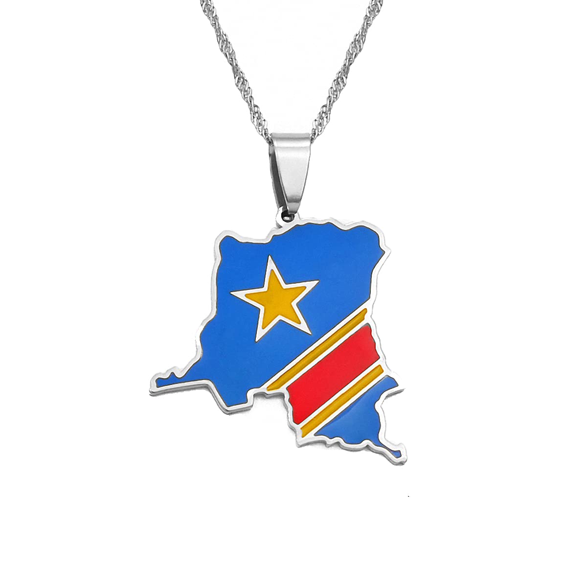 HafritaDemocratic Republic Of The Congo Map Necklace Gold Chain Flag Pendant Necklaces