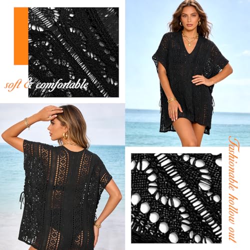 Image of SANNIDHI Crochet Cover Up for Women Loose Fit Beach Cover Up Stylish Boho V Neck Hollow Summer Top Coverup - Fits for Weight 50-70kg and Height 160-178cm