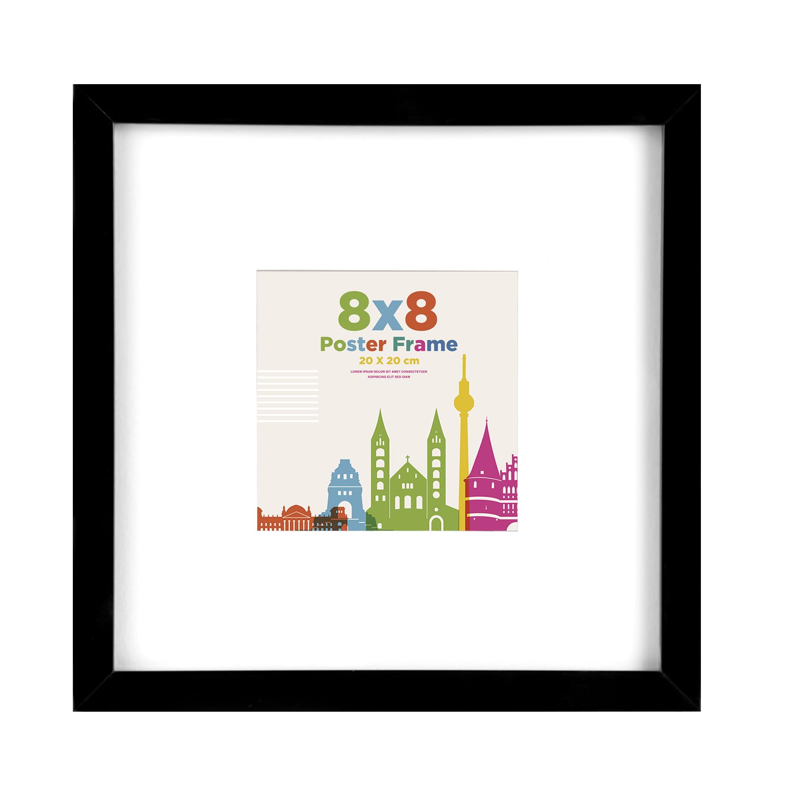 Egofine 8x8 Picture Frame with 4x4 Mount, Wooden 20 x 20 cm Frames Featuring Clear Acrylic Glass for Table and Wall Mounting, Perfect for Portrait, Home, Office,Black