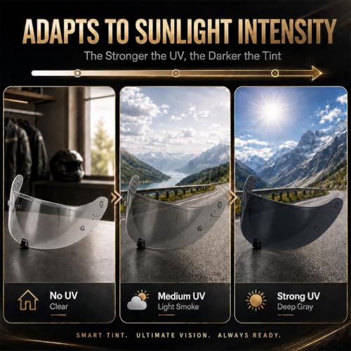 Image of PSLER Photochromic Shatterproof Helmet Visor for R330 T520 ST1400 R1 391 | Impact-Resistant ,UV400 Protection, Motorcycle Tinted Face Shield for R330 T520 ST1400 R1 Air 391,Visor Replacement