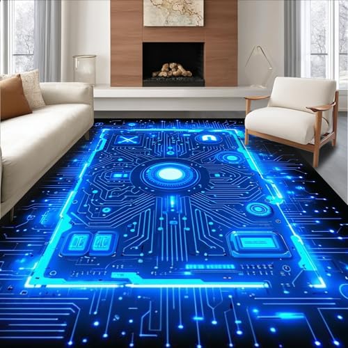 ODIKA Flatwoven High Traffic Area Rug 6x9, Digital Realm Decorative