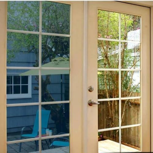 Image of CREON One Way Window Film, Privacy Window, UV Blocking, Non-Adhesive Static Cling Heat Control Reflective Glass Film for Home and Office 20x135 (Inch), LITE- Blue- Film