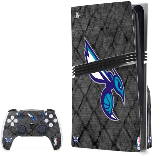 Skinit Decal Gaming Skin Compatible with PS5 Pro Disk Bundle - Officially Licensed NBA Charlotte Hornets Hardwood Classics Design