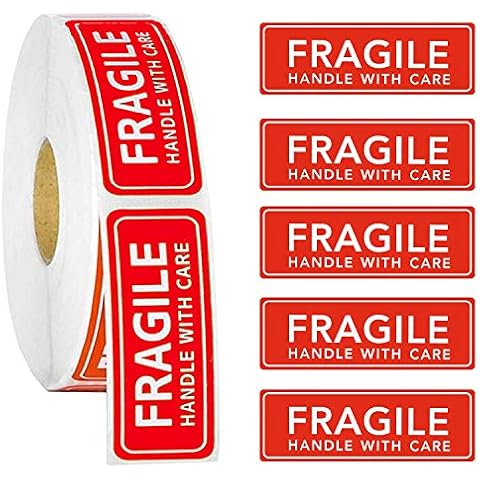 ADAKEL 500 Pieces Fragile Sticker 1"x 3" Fragile Handle with Care Warning Stickers Fragile Shipping Label for Shipping Packaging, 1"x 3" Cover