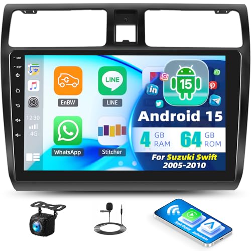 4G+64G Android 13 Autoradio pour Suzuki Swift 2005-2010 avec Wireless Carplay Android Auto Mirror Link, écran Tactile 10.1 Pouces avec Bluetooth GPS WiFi...