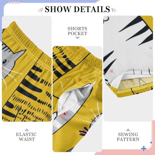 Kitten Cats Print Boys Long Pants Soft Trousers Elastic Waist Kids Lounge Bottoms with Pockets S-XL4