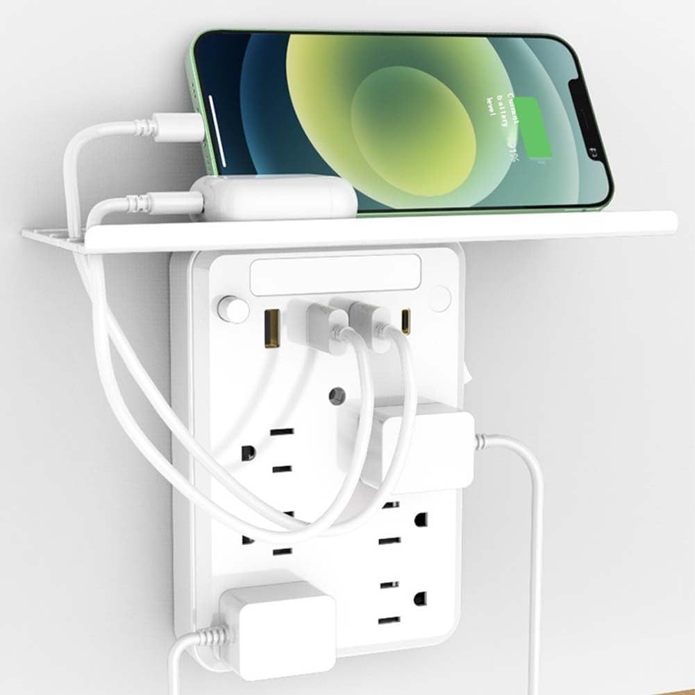 Wall Outlet Extender with Shelf Night, 9 in 1 Outlet Extender with Shelf, 2025 New Multi Plug Outlets Extenders, Wall Electrical Outlets Extenders, Plug Expander for Home Dorm(1pc)