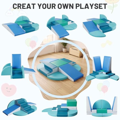 Image of TODIBY 9-Piece Climbing Toys for Toddlers: Soft PU Leather Foam Blocks - Baby Climb and Crawl Activity Blocks - Kids Play Gym Equipment Indoor for Development(Modern)