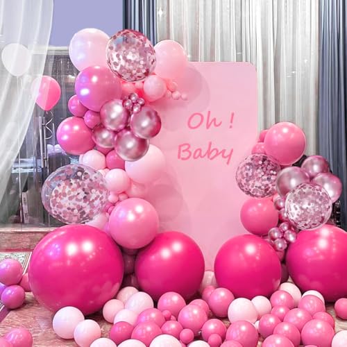 Image of MEBAY Pink Balloon Arch Kit, 146 PCS Hot Pink Light Pastel Pink Metallic Balloons Garland with Confetti for Bridal Baby Shower Birthday Princess Wedding Party Decorations