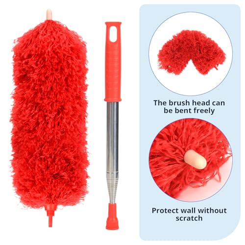 Image of ZZ LAZYCOTTAGE Microfiber Duster with Extension Pole,Washable Bendable Head Ceiling Fan Duster,15-100 inch (Red)