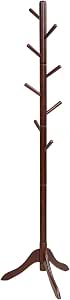 Freestanding Wooden Coat Rack Tree With 8 Hooks - Adjustable Height, Rubber Wood