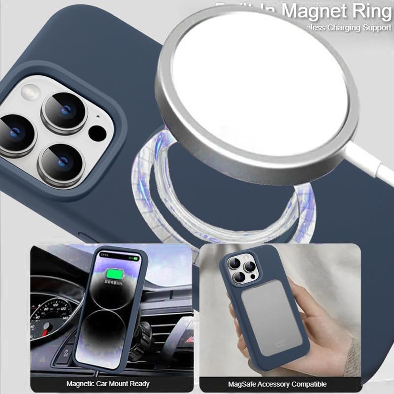 Image of LuxuryKase Silicone Magnetic Case for iPhone 15 Pro Max | Soft Microfiber Lining | MagSafe Support | Shockproof Protective Cover | Precise Cutouts | Slim Fit Design - Blue