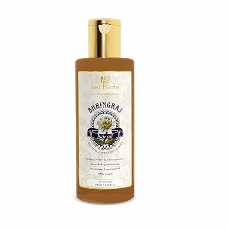 Just Herbs Ayurvedic Bhringraj Hair Oil For Hair Fall & Hair Growth For Men & Women - SLS, Mineral Oil & Paraben Free 200 ml