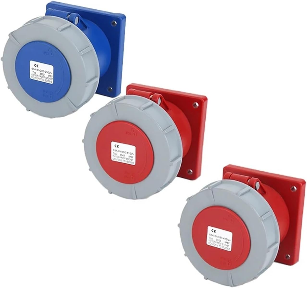 Industrial Plug and Socket 3P/4P/5Pin Electrical Connector 63A 125A IP67waterproof Wall Mounted Socket Male Female 220V 380V(Panel Mounted,63A-3P)