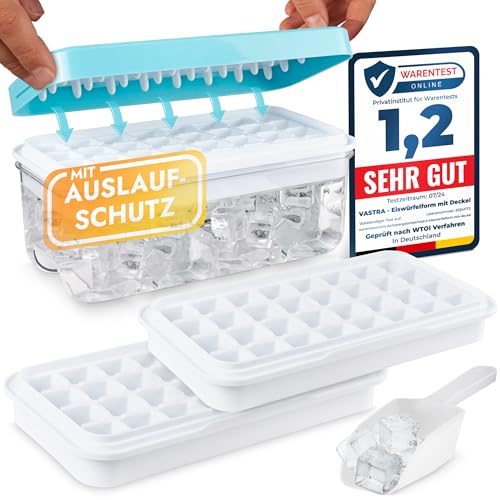 VASTRA® Lot de 64 bacs à glaçons de qualité supérieure avec couvercle - Qualité alimentaire contrôlée - Sans BPA - Parfait pour un stock généreux de glace (cocktails, bière et barbecue)