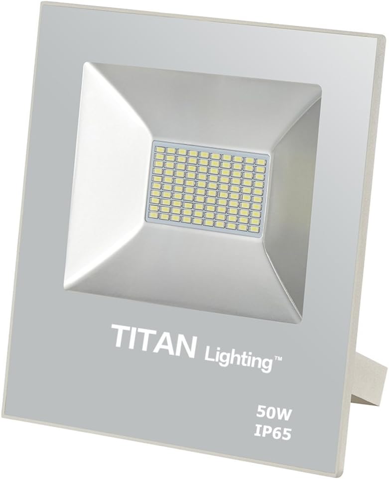 Titan Lighting White Frameless 50W Led Flood Lights, 100W Hps/HID Replacement, 4000LM, 3000K Warm White, Waterproof, 120-277V, Instant on