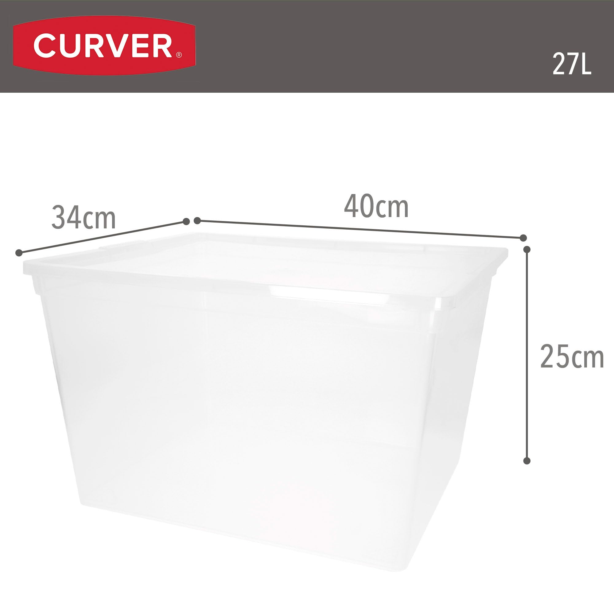 Curver Pack 6 Cajas de Almacenaje con Tapa C-Box 27L, Transparente, Apilables, Orden para hogar, Armarios, Vestidores y Trasteros, Cierre seguro, Identificación Contenido, Resistente y Duradera (240)