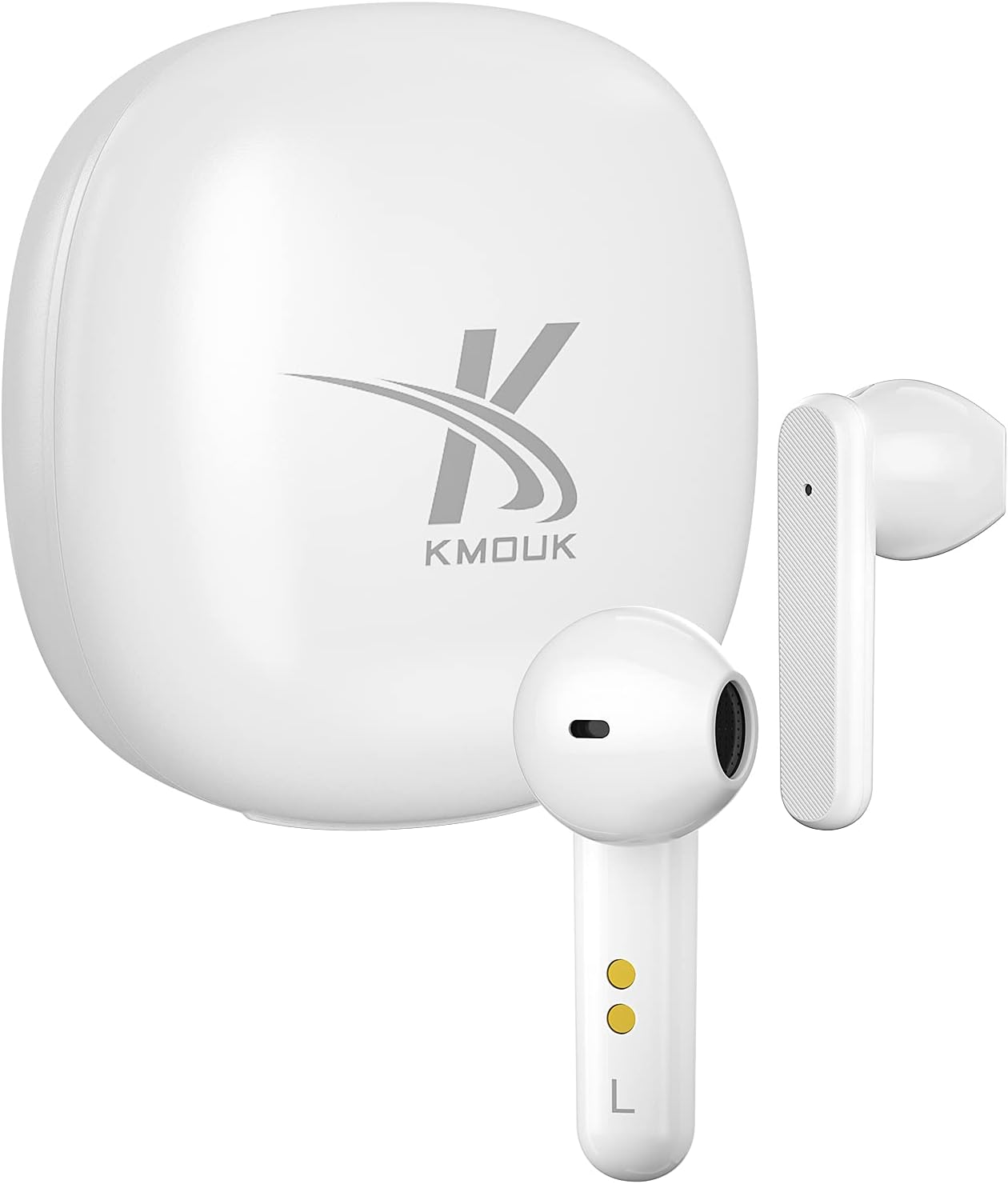 KMOUK True Wireless Earbuds, Qualcomm QCC3040 Bluetooth 5.2 Earbuds, IPX8 Waterproof Earphones, 4-Mic CVC8.0 Call Noise Reduction, 30H Playtime, in-Ear Stereo Headphones with Touch Control, White