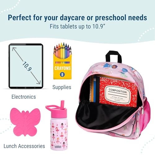 Image of Wildkin 12 Inch Toddler Backpack for Kids, Fairy Garden | Ages 3-7, insulated front pocket - coordinates with matching Wildkin nap mats