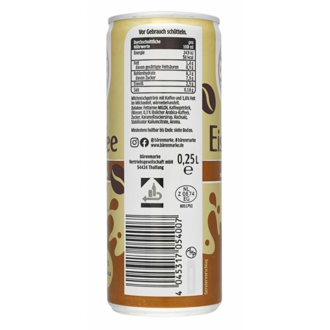 Bärenmarke Eiskaffee aus vollmundiger Milch und aromatischem Arabica-Kaffee 250 Mililiter x 6 Dose mit Pufai