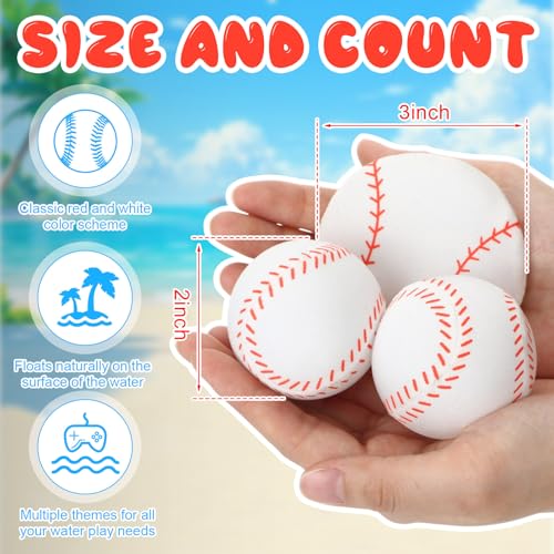 Glimin 3 Pcs Water Skipping Balls for Pool Play Baseball Theme Water Bouncing Ball Pool Beach Swim with Your Friends & Family (2 Round Balls,1 Discs) — view 2