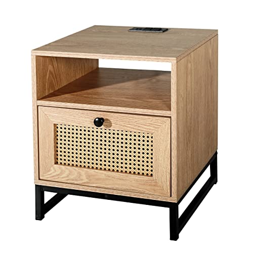 Tepledge Rattan Nightstand With Charging Station, Bedside Table End Table For Living Room And Bedroom #TOP7