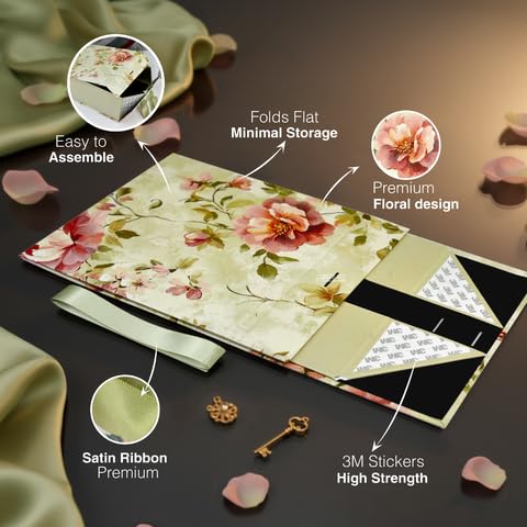 Image of RBS - MEDIUM Gift Box (26x26x10cm) Decorative Gift Packing Box with Ribbon (1 Pack) Holds Upto 8 kg Hamper Boxes for Gift Empty All Occasions Reuse Gift Box for Packaging (M-Petals & Promises)