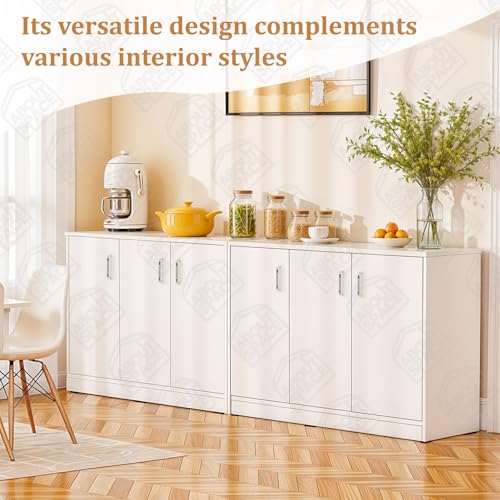 Image of ABOUT SPACE 2 Tier Kitchen Organizer Rack - 3ft 3 Door Engineer Wood Kitchen Cabinet with Adjustable Shelves, Easy to Assemble for Home Living Room (White - L 105 x B 40 x H 91.5 cm)