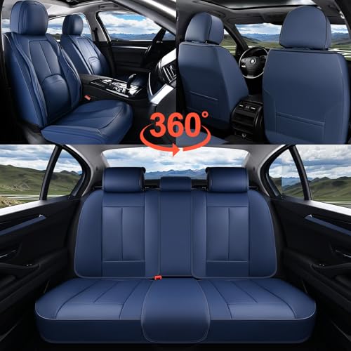 Image of Coverado Car Seat Covers Full Set, Blue Car Seat Cover, Nappa Leather Seat Covers for Cars, Waterproof Car Seat Protector with Lumbar Support, Automotive Seat Covers Universal Fit for Most Cars (Blue)