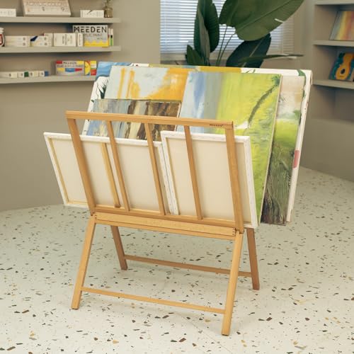 Image of MEEDEN Folding Large Print Rack: Beech Wooden Art Storage Rack for Canvas | Artist Storage and Display Rack for Canvas Artwork Prints Frame Panels, Art Drying Rack for Studio Office Home Gallery Shows