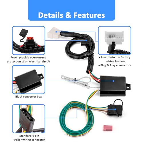 Image of Wsays 4-Pin Trailer Wiring Harness for Pilot 2016-2022 & Passport 2019-2025